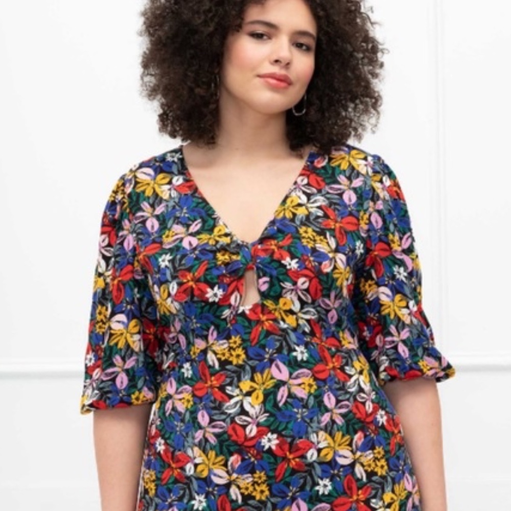 Eloquii Elements Knot Front Floral Flounce Dress Size 24